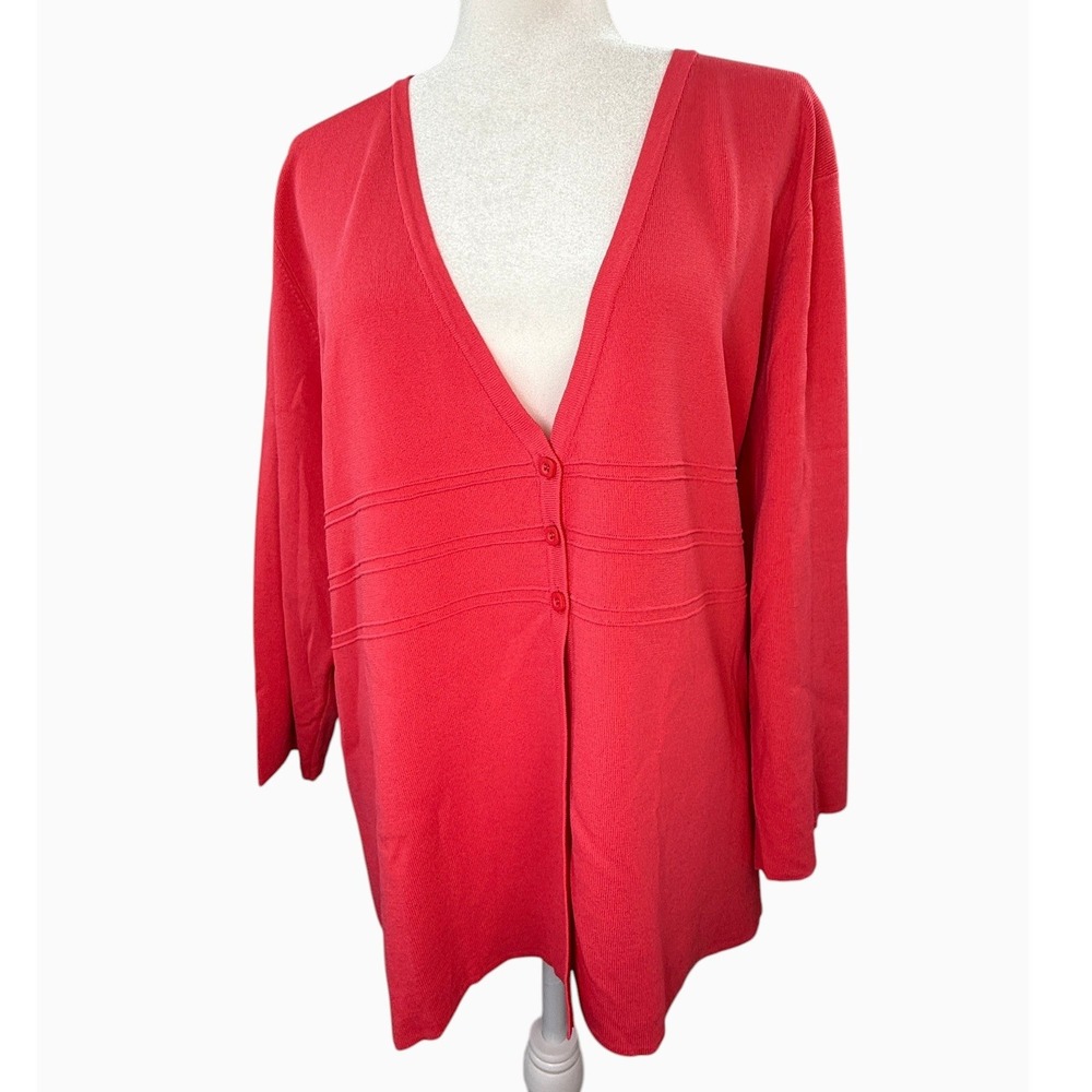 Cable & Gauge Women's 3X Coral V-Neck Button Front Cardigan Sweater Plus Size